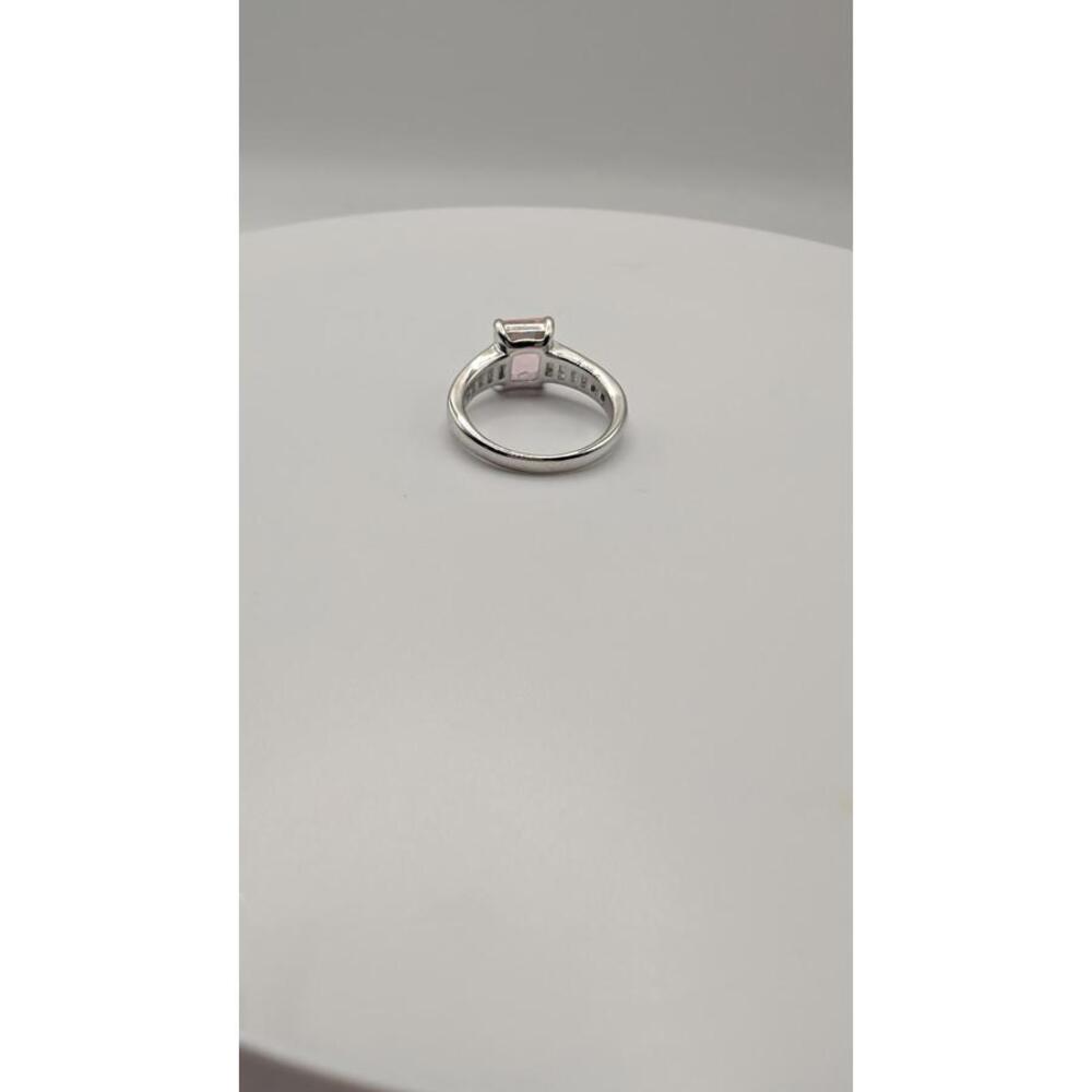 Silver Ring with Pink Square Gemstone and Clear Side Stones Size 6 - Picture 6 of 6